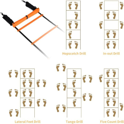 Agility Ladder and Cones 20 Feet 12 Adjustable Rungs Fitness Speed Training Equipment,1 Carry Bags, 10 Cones, 4 Stakes, Basketball, Soccer
