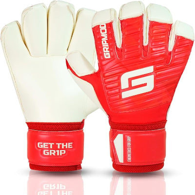 GRIPMODE Classic Red Roll Finger Goalkeeper Gloves Adult and Child with Griptec®
