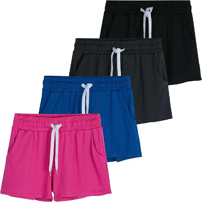 Girls Athletic Performance Dry-Fit Running Shorts with Drawstring & Pockets